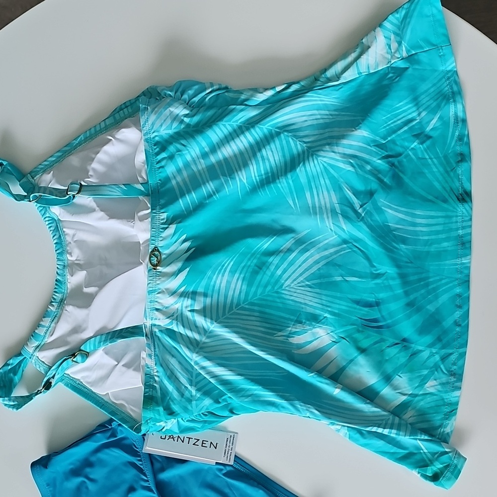 NWT Jantzen Blue Leaf Print Tankini Set - Picture 6 of 9